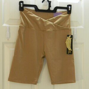 Feathers Bike Shorts Sz M Tan Beige Pull on with Criss Cross Waist NWT